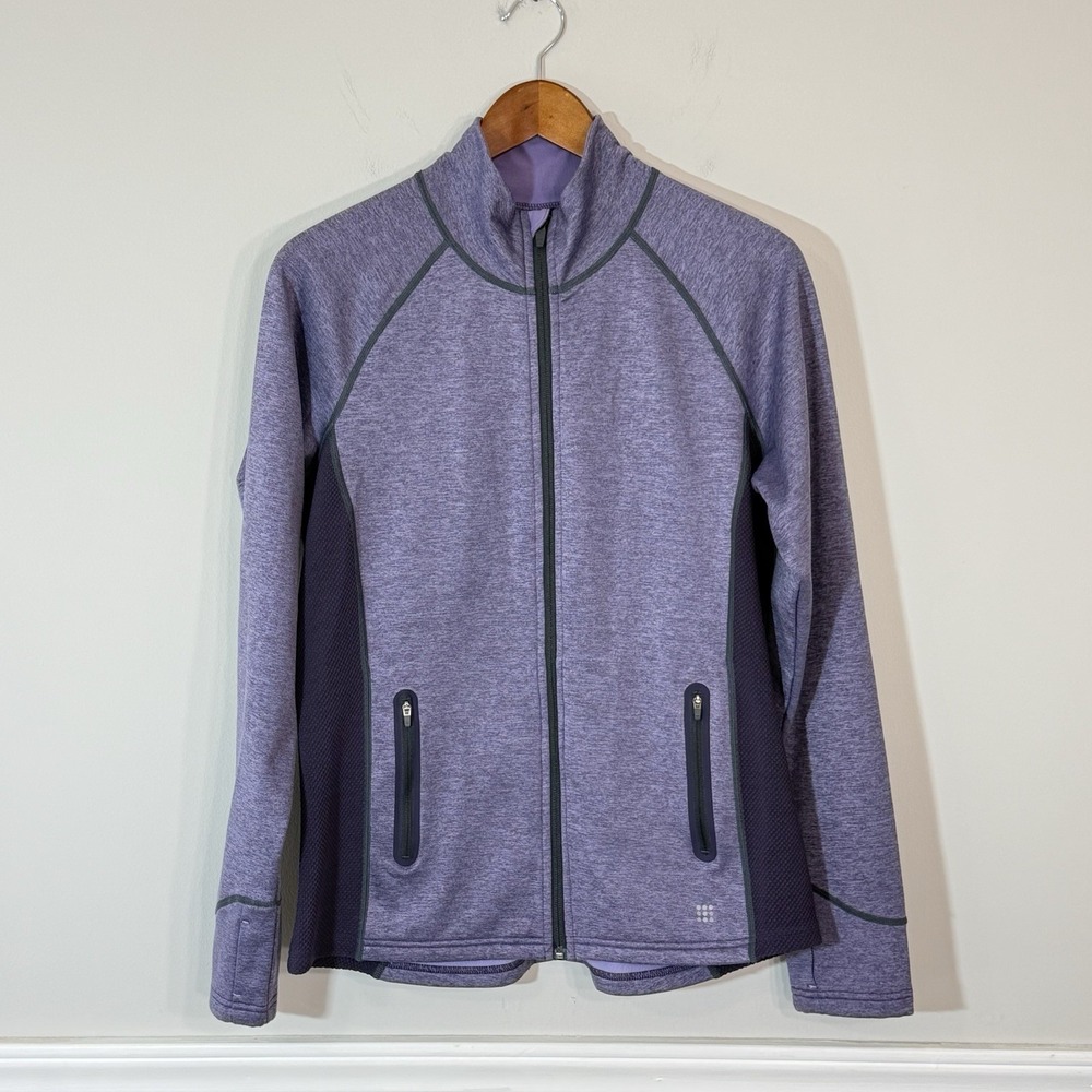 Title Nine Jacket Women L Purple Full Zip Fleece Lined Mesh Trim Active Sweater